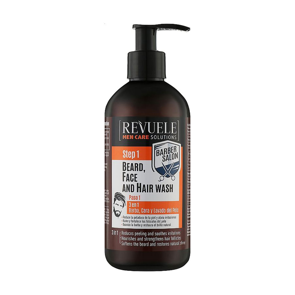 Чоловічий гель для миття волосся, бороди й обличчя Revuele Men Care Barber Salon 3 in 1 Beard, Face &amp; Hair Wash, 300 мл